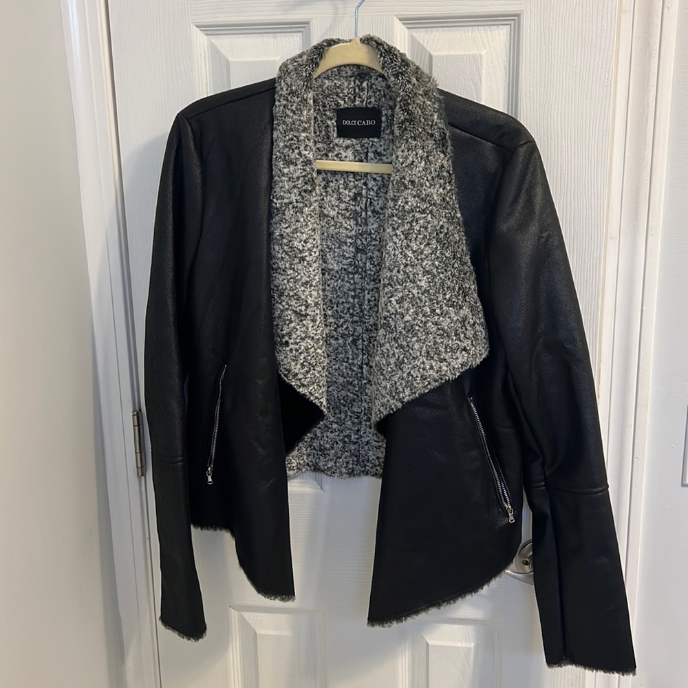 Faux fur lined faux leather style jacket